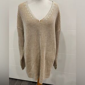 Tan and White Ribbed sweater size medium